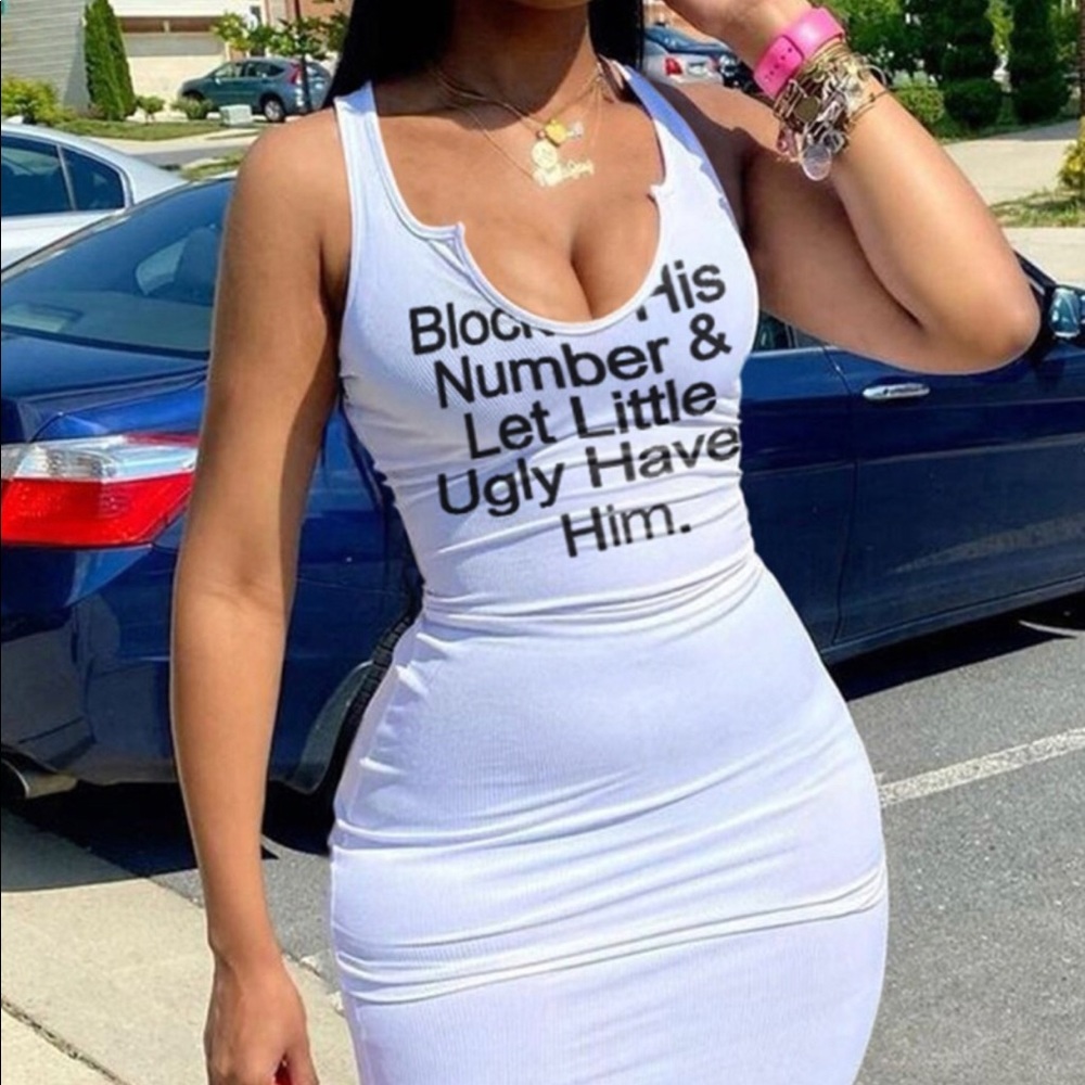 “Block Him” White Stretch Maxi Dress